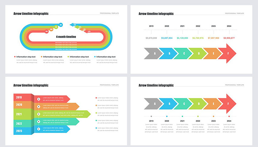 Examples of Timeline Slides with Right Amount of White Space from Envato Elements