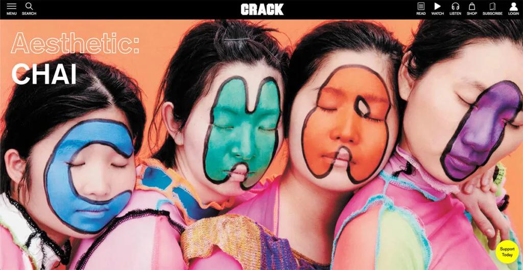 Chai band using bubble font in Crack magazine