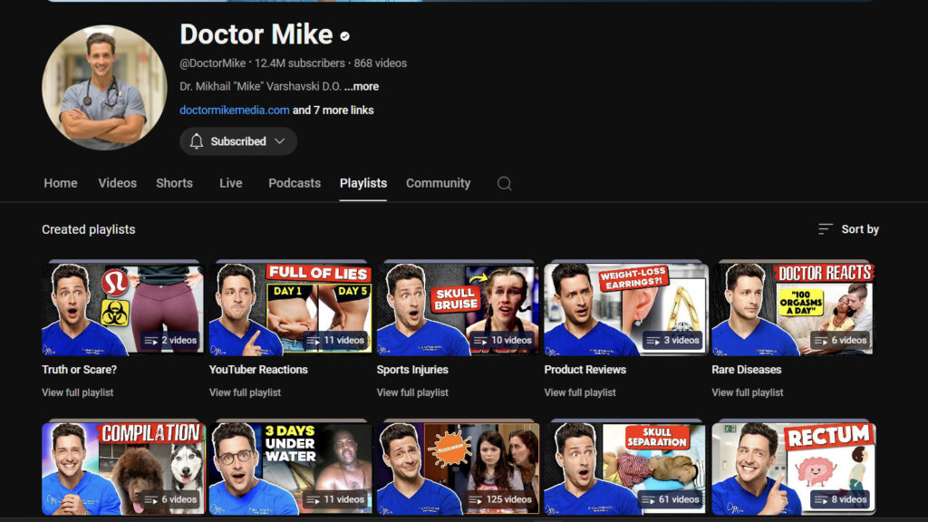 Doctor Mike playlists on YouTube