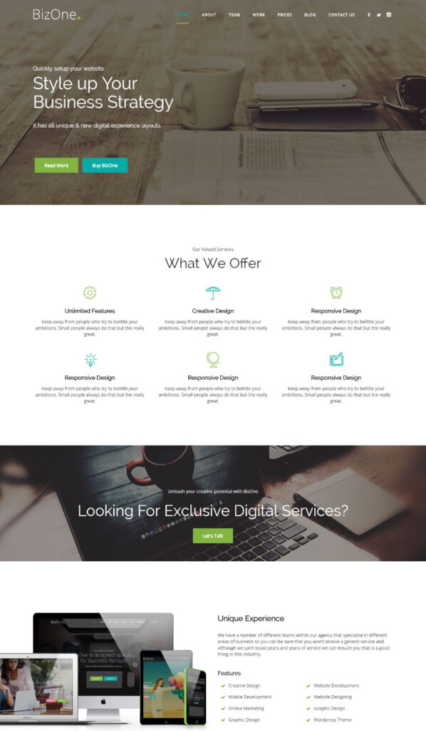 Biz One One Page Parallax Website Template