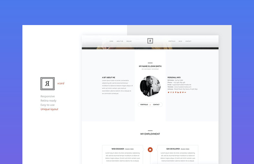 Rival One Page V-card Template