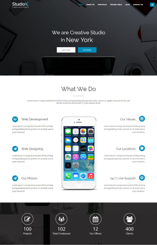 StudioX - Creative One Page HTML Parallax Template