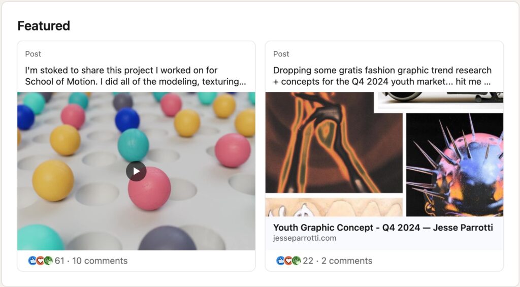 best linkedin profile for graphic designer - Featured Section example by Jesse Parrotti