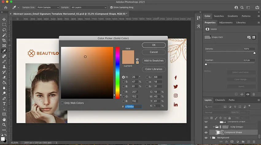 Adjusting the design of the template
