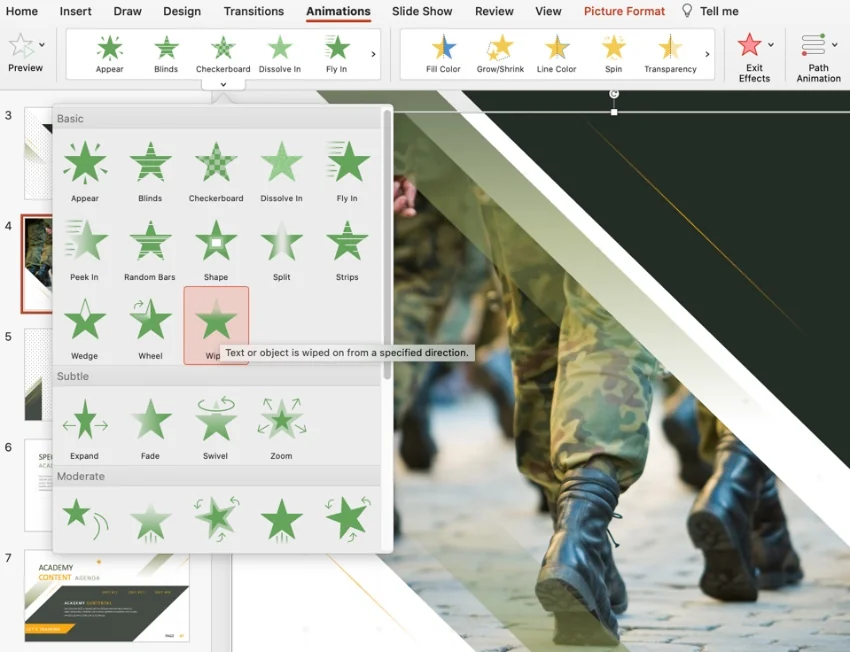 Animated military presentation