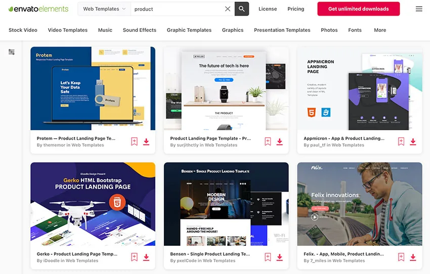 product landing pages Envato