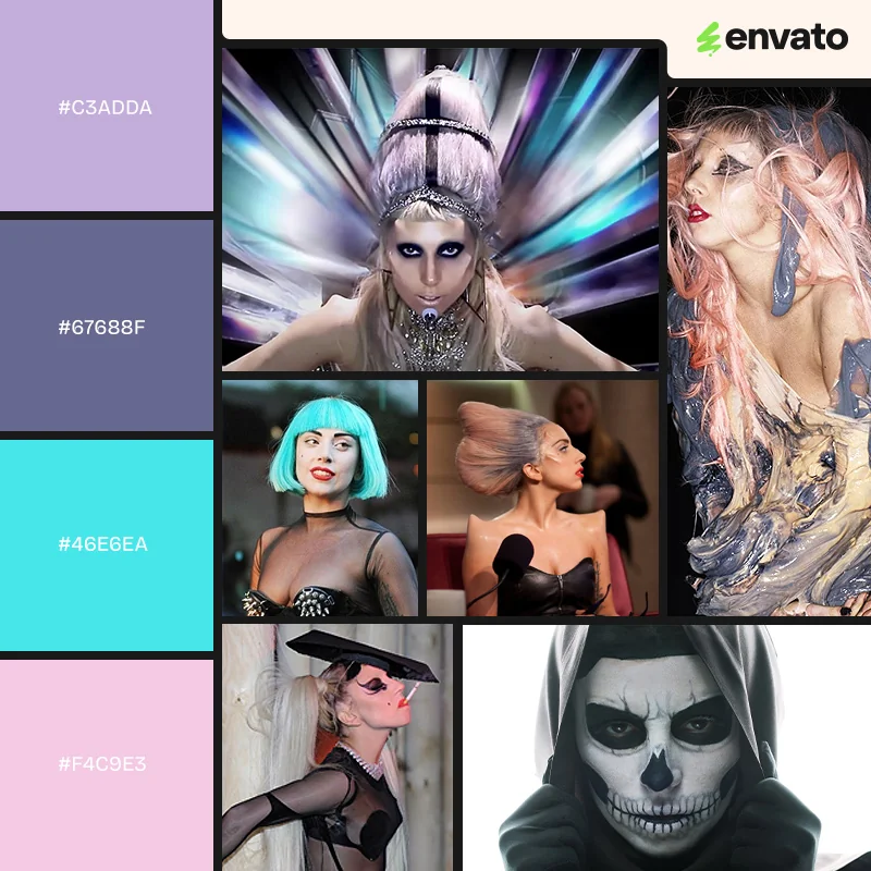 Lady Gaga Born This Way color palette with iconic looks