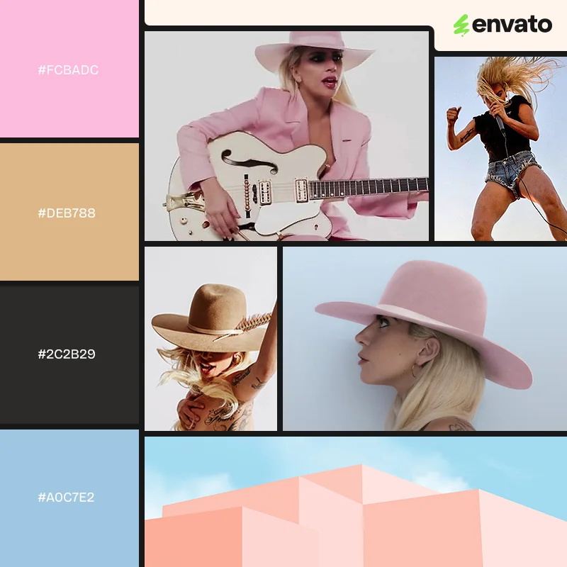 Lady Gaga's iconic Joanne's color palette with iconic fashion looks