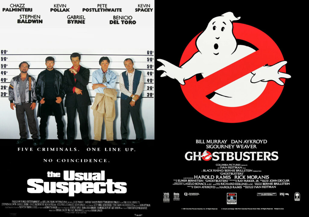 Movie poster designs from The Usual Suspects and Ghostbusters