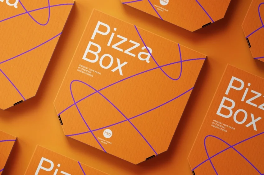 orange and purple pizza box mockup 