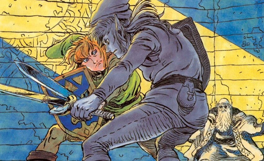 Artwork of Link fighting Link's Shadow from The Adventure of Link