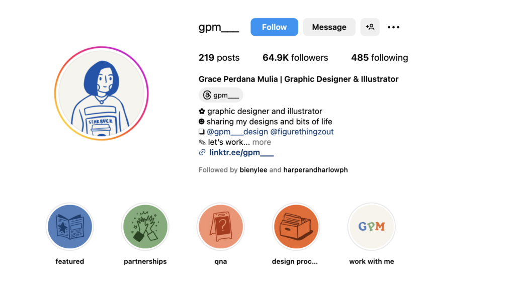 Instagram story highlights for a portfolio