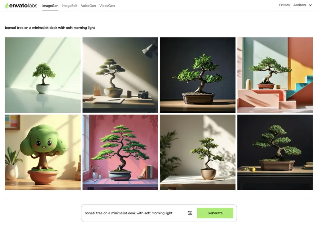 Image Gen, Envato AI tool for image generation