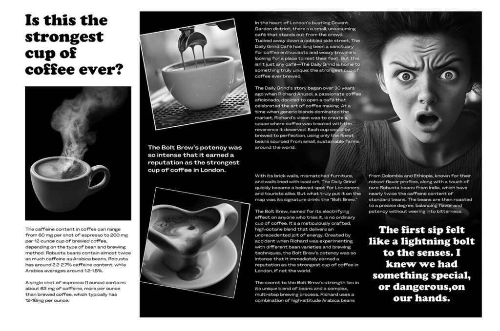 an espresso intensity about the black and white design