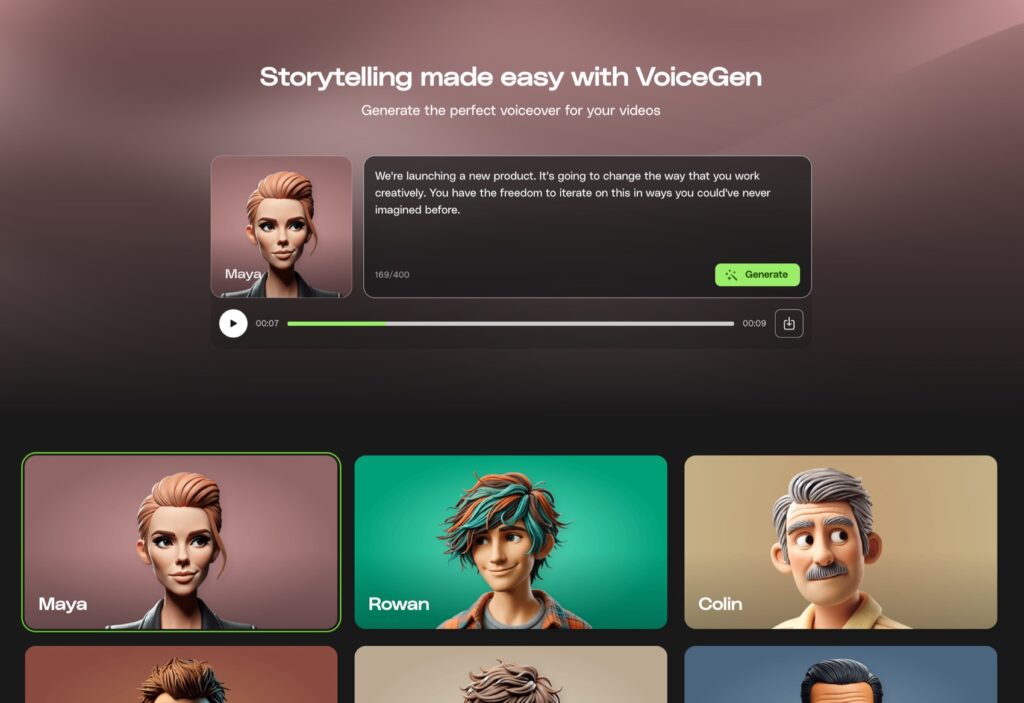 VoiceGen, Envato's AI tool for voiceovers