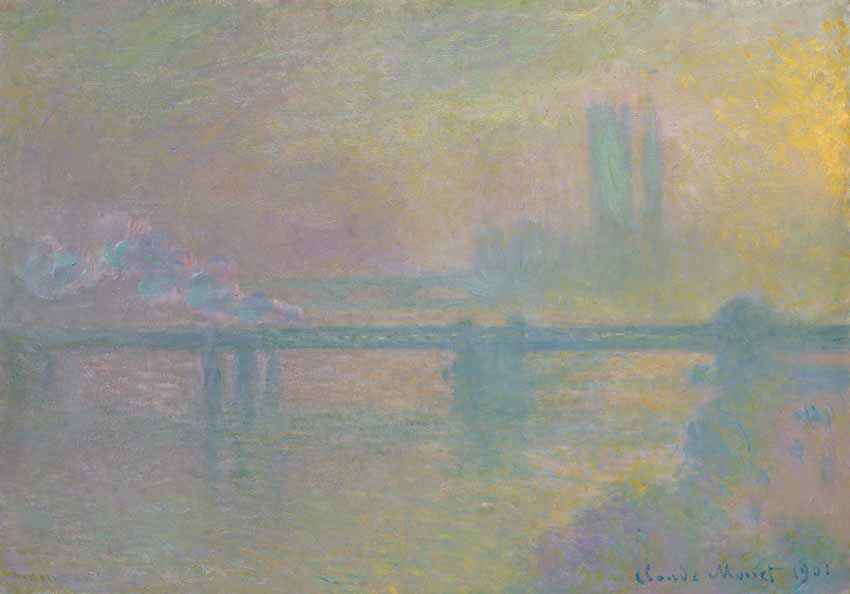 Cadmium yellow color in art. Charing Cross Bridge, London, 1901 by Claude Monet. Source: Art Institute Chicago