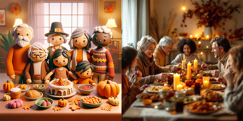 ai image family gathering around the table for thanksgiving