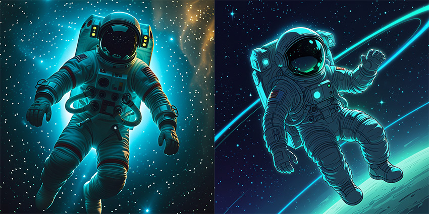 ai image astronaut in cool hues of blue and green