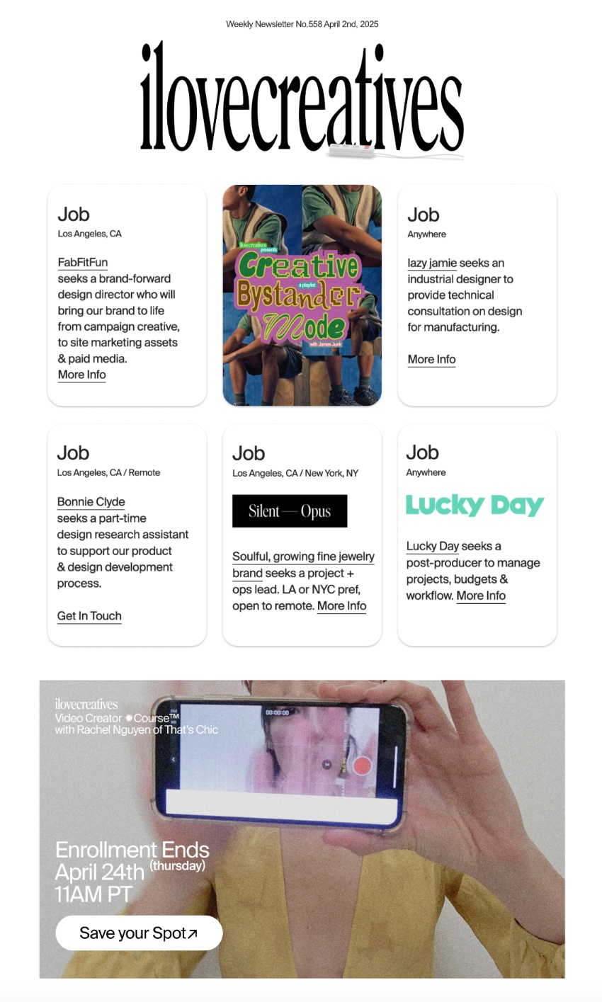 ilovecreatives marketing newsletter for creatives