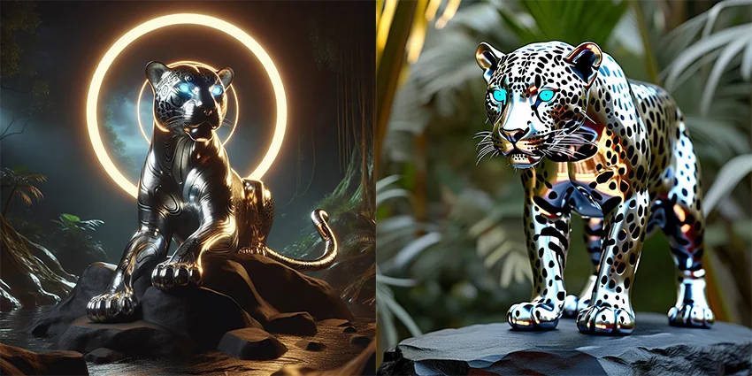 ai image jaguar statue made of metal