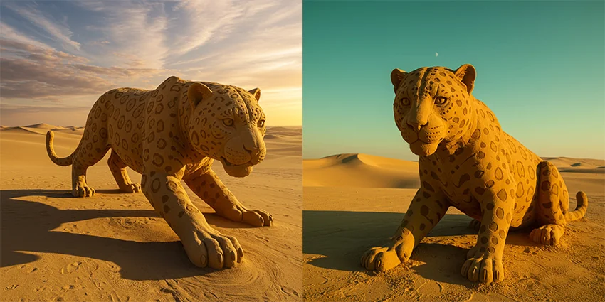 ai image jaguar statue made of sand