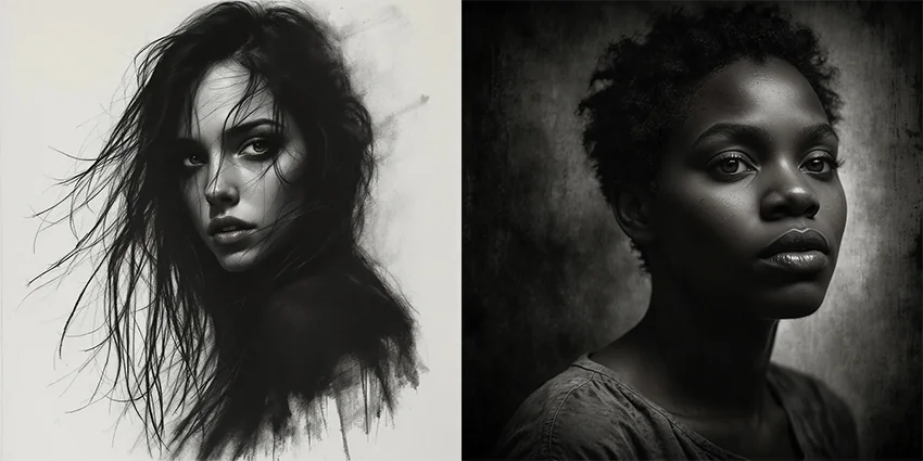 ai image portrait of woman made using charcoal