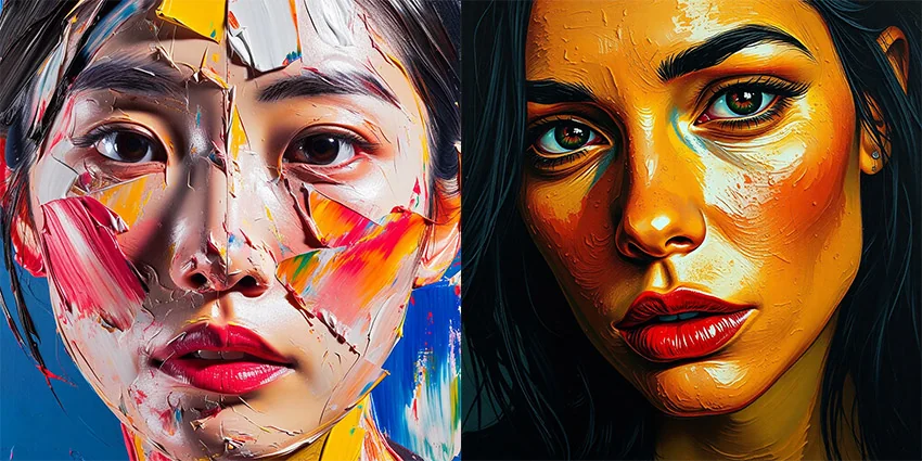 ai image portrait of woman made using palette knives