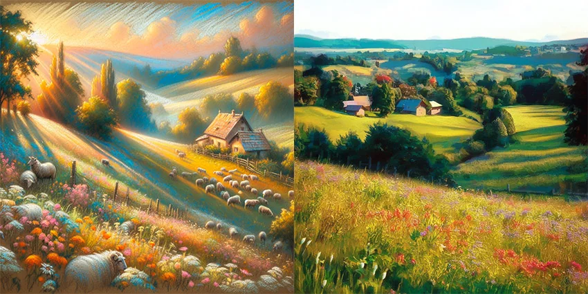 ai image rural landscape created using pastel chalk