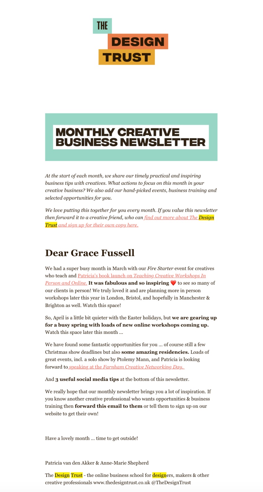 the design trust newsletter uk