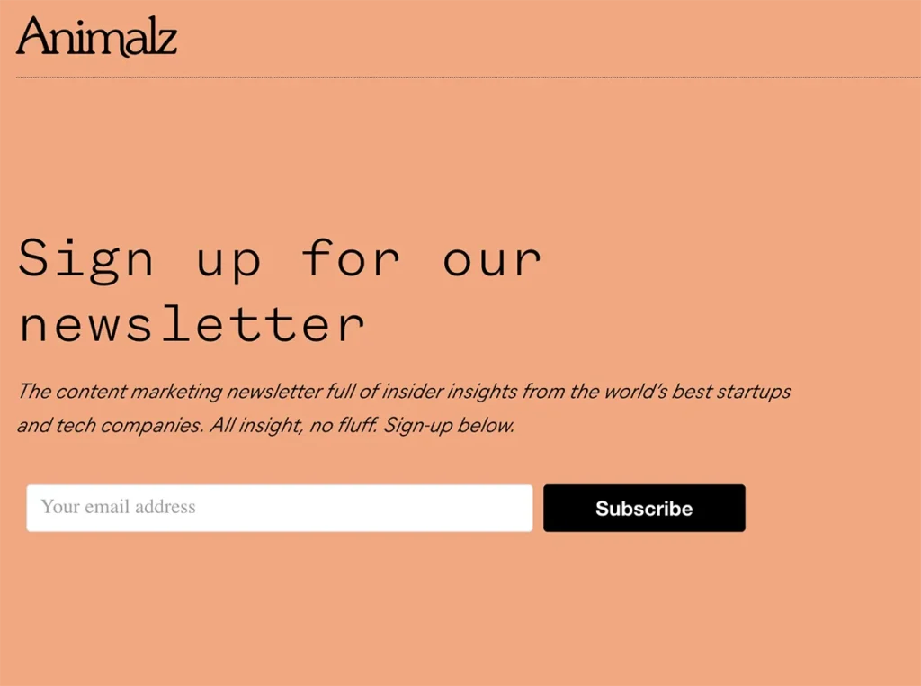 Animalz email signup form