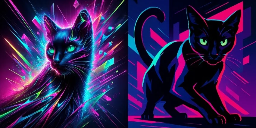 ai image cat in intense neon colors