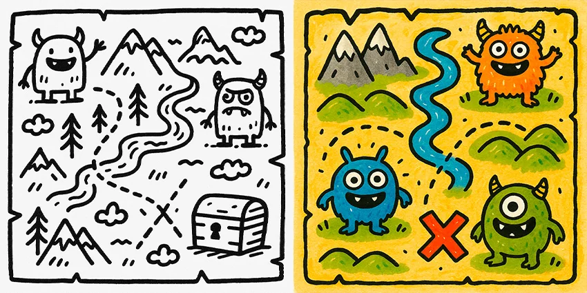 ai doodle illustration of a treasure map