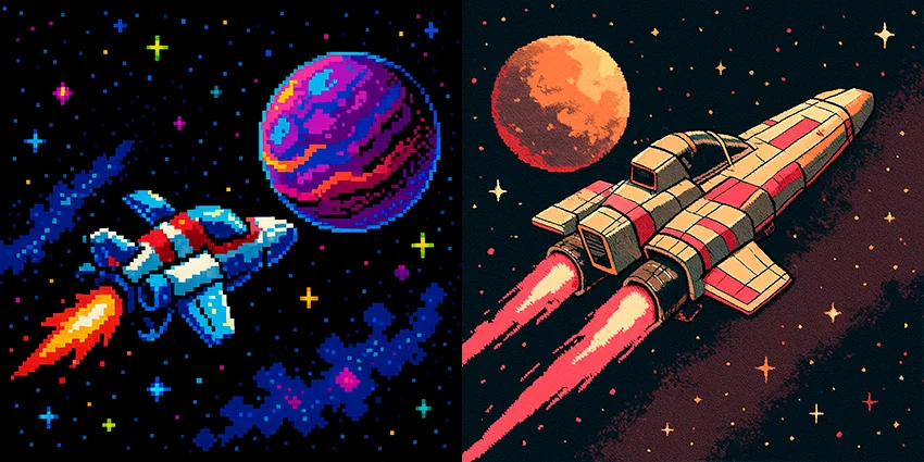 ai pixel illustration of a spaceship