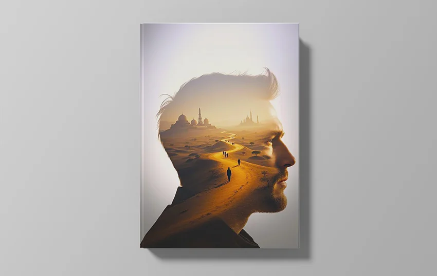 book cover featuring a desert profile double exposure
