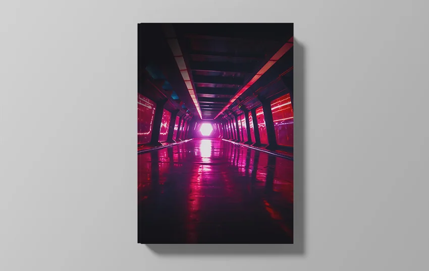 sci-fi book cover showcasing a futuristic corridor