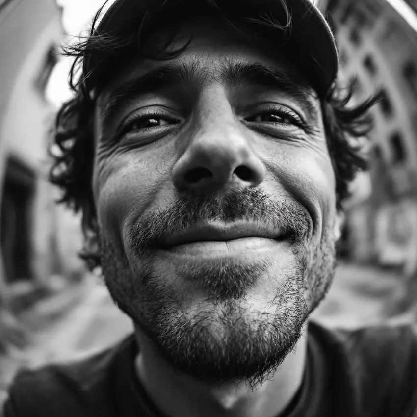 smiling man fish eye lens portrait ai fails ai image prompt tips
