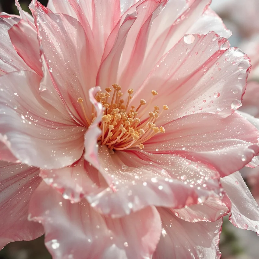 beautiful ai image of a macro close-up flower made of glass in rosy pink hues 2025 graphic design trends