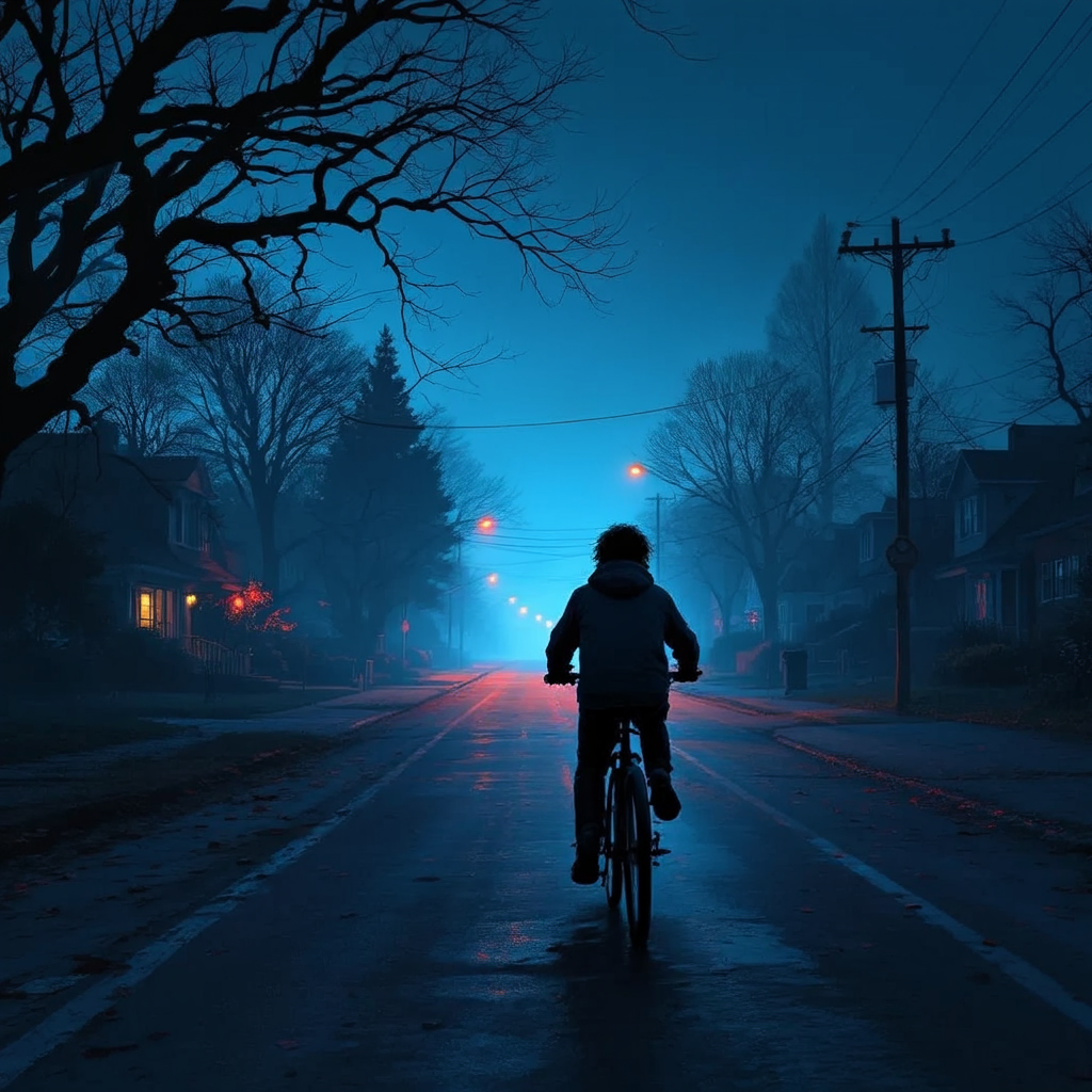 AI generated image of a teen riding a bicycle.
