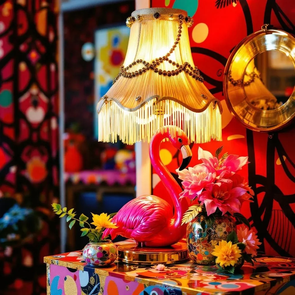 Kitsch and trashy lamp on a table