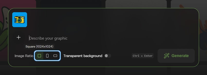 The Image Ratio buttons set the size of the AI icon that you're about to generate.