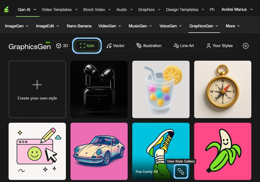 Click the Icon button to only view the AI icon styles