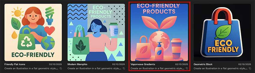 Envato GraphicsGen interface featuring different syles
