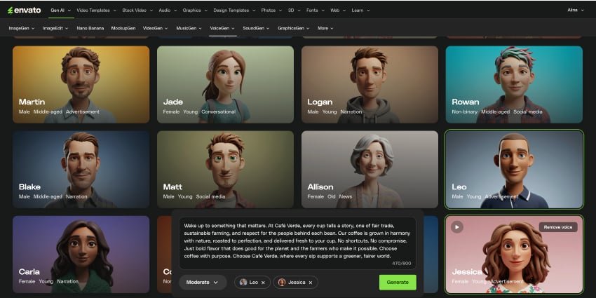 Envato AI VoiceGen voice generator