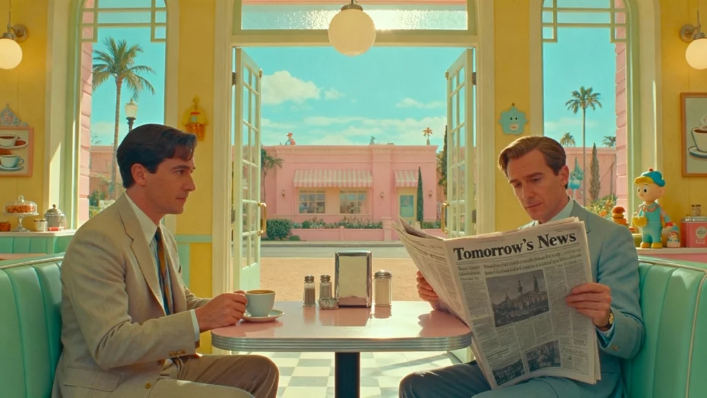 A 60s-inspired coffee shop with two men sitting generated with ImageGen styles