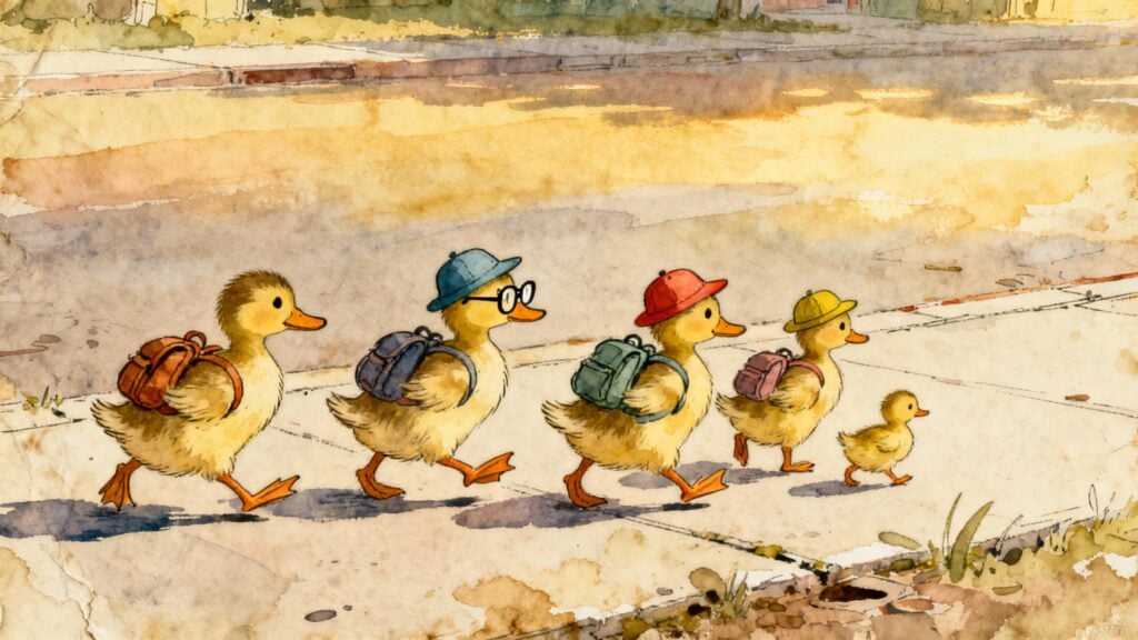 Ducklings waddling together generated with ImageGen styles