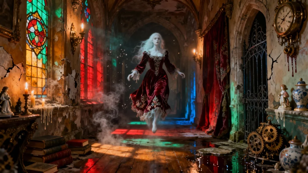 pale female ghost floating generated with ImageGen styles