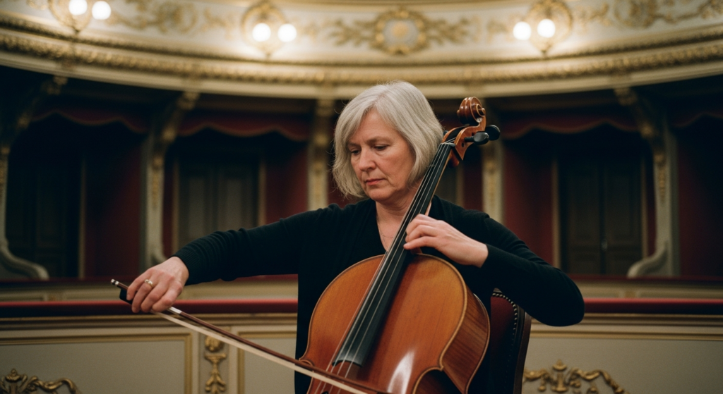 A 60-year-old female musician generated with ImageGen styles