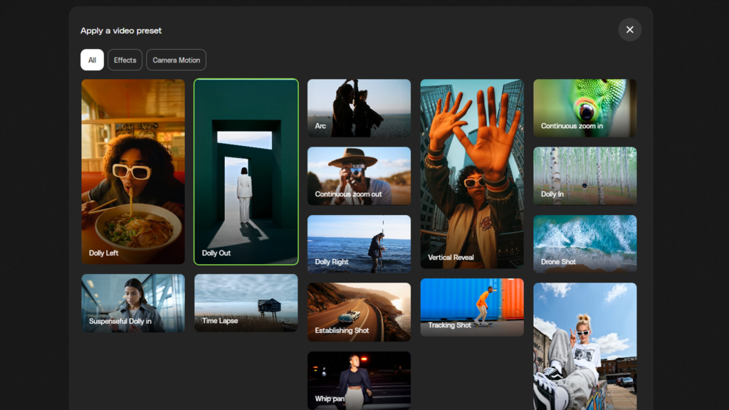 VideoGen camera presets