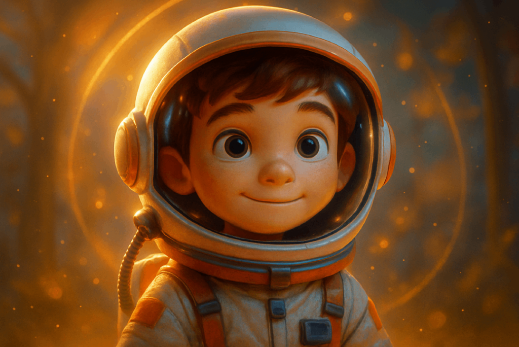 Young boy dressed like an astronaut generated with ImageGen styles