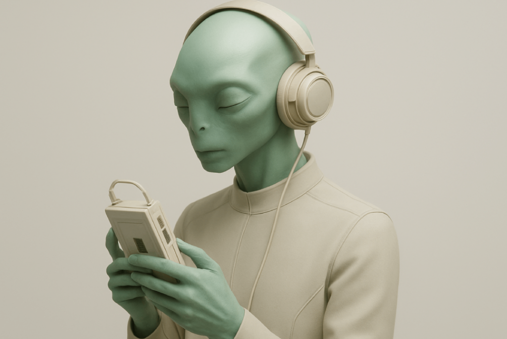 Portrait of a mint green space creature generated with ImageGen styles